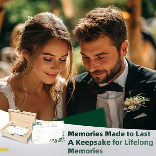 Eucalyptus Wedding Advice and Wishes Cards with Gift Box - 60 Greenery Marriage Advice Cards for Bride and Groom - Bridal Shower Games and Wedding Guest Book Alternative for Reception - color: EUCALYPTUS