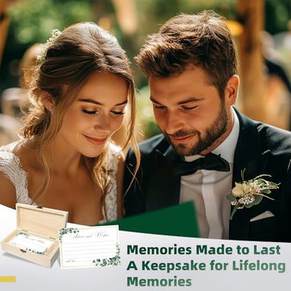 Eucalyptus Wedding Advice and Wishes Cards with Gift Box - 60 Greenery Marriage Advice Cards for Bride and Groom - Bridal Shower Games and Wedding Guest Book Alternative for Reception - color: EUCALYPTUS