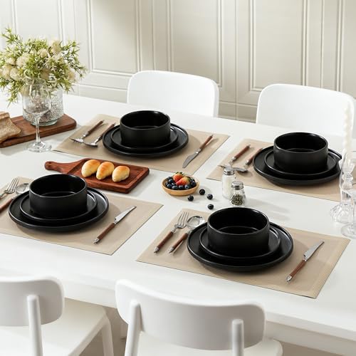 Salads & Desserts Plates, Set of 4, 8-Inch, Matte Black | Matte Glaze Stoneware Plate, Microwave Safe, Dishwasher Safe - color: Black, size: Salad Plates Set (4PCS)
