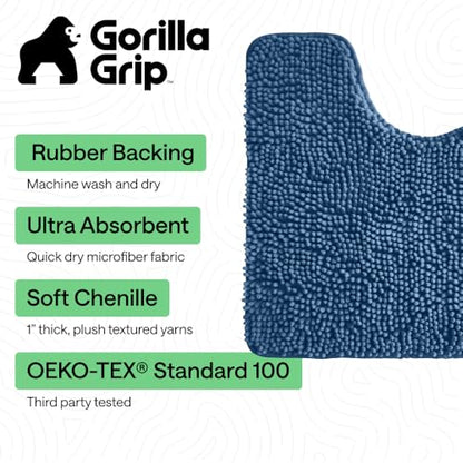 GORILLA GRIP Bathroom Rug Sets 3 Piece, Bath Mat Set and Oval Toilet Base with Rubber Backing, Plush Absorbent Shaggy Chenille Washable Mats, Includes 24x19.5, 24x17 and 30x20 Inch Rugs, Navy - color: Navy, style: 24"x19.5" + 24"x17" + 30"x20" - 3 Pack