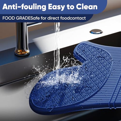 Silicone Oven Mitts, Heat Resistant Oven Gloves with Quilted Liner, Waterproof & Non-Slip Kitchen Mittens for Baking Cooking BBQ, 500°F, 12.5"-Madnight Blue - color: Madnight Blue