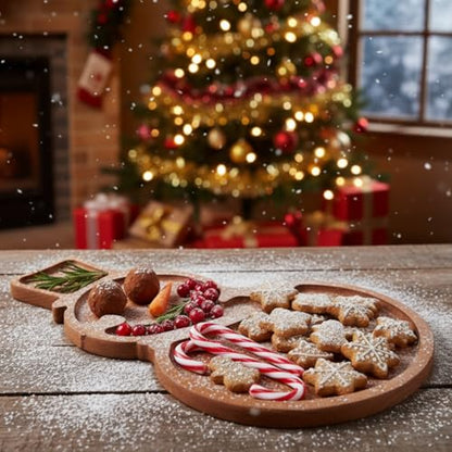 Snowman Christmas Serving Tray Platter Charcuterie Board Christmas Wood Serving Dish Cutting Board Rustic Farmhouse 11.42 x 10.43 Inches Table Plate for Cheese Food Fruit Party - style: Snowman