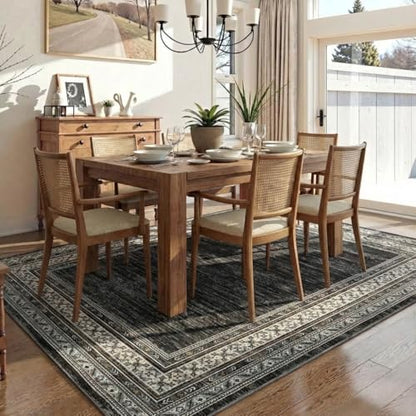 Modern Solid 8x10 Area Rugs for Living Room Washable Non Slip Neutral Rugs, Stain Resistant Bordered Soft Carpet, Neutral Foldable Floor Rugs for Bedroom, Dining Room, Nursery, Black | Non Slip Low Pile Stain Resistant Neutral Bordered Soft Foldable Rug f