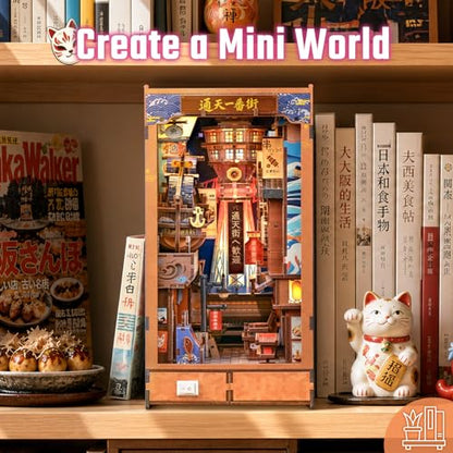 Japanese Book Nook Kit - DIY Miniature House Kit for Adults | Japan 3D Wooden Puzzles Bookshelf Nook Decor Gifts for Women Men (Tsutenkaku Ichiban Street) - style: Tsutenkaku Ichiban Street