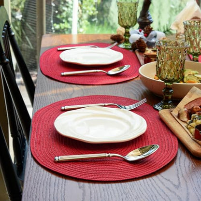 Placemats Set of 6, Woven Oval Braided Dining Table Mats(Red) | 12 x 17.5 Inch Size Fits Plates and Flatware; Hand Washable and Heat Resistant for Kitchen Use, with Farmhouse and Boho Style - color: Red, size: 6 pcs