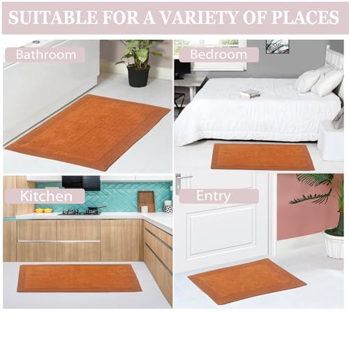 Home Weavers Luxury Collection 100% Cotton Reversible Bathroom Rugs Set, Washable Rug, Extra Soft and Absorbent Bath Rug, Kitchen Mat, 2 Piece Set(S+M), Terracotta - color: Terracotta, size: 2 Piece Set(S+M)