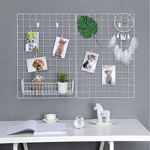 2 Pack Large Wall Grid Panels with Light and Clips, Photo Display Board, Picture Frame Collage Board, Wire Grid Wall Panel Room Decoration,White - color: White