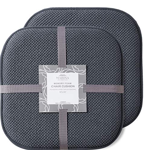 Marina Decoration Premium Comfortable Cushion Memory Foam Chair Pads Honeycomb Pattern Nonslip Rubber Back Seat Topper Rounded Square 16 x 16 Seats Cover for Kitchen Chairs 2 Pack Charcoal Grey - color: Grey, size: 2 Pieces Pack