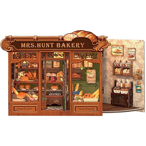 DIY Miniature House Kit - Book Nook Bakery | 3D Wooden Puzzles for Adults Bookshelf Mini Building Gifts for Women (MRS.Hunt Bakery) - style: MRS.Hunt Bakery