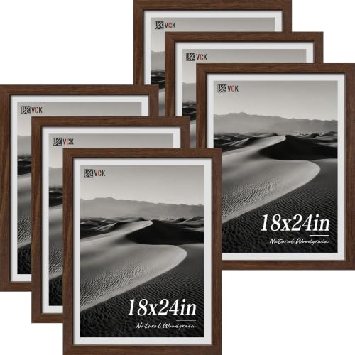 VCK 18x24 Poster Frames Brown - Wide Border Wood Picture Frame, Multi-Directional Display Family Photos, Office Prints, Studio/Gallery Artwork, Woodgrain Series, Wall Hanging, Set of 6 - color: Brown, size: 18 x 24