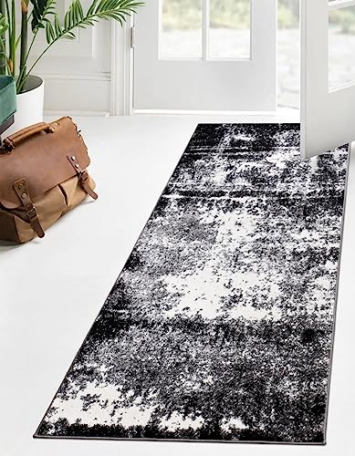 Keen Home Design Abstract Non-Shedding Runner Rug, Soft Thick Pile, 2x10 | Polypropylene High Pile, Jute Back; Ideal For Hallway, Bedside, Landing, Home Office - color: Abstract Black, size: 2'8" x 9'11" (Runner)
