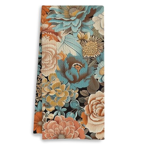 Vintage Floral Kitchen Towels - Colorful Wild Flowers Floral Dish Towels for Kitchen, 16x24 Inch - color: 5- Abstract Towels