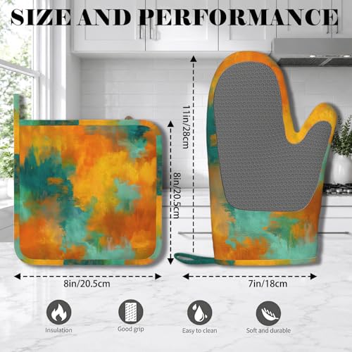 Blue Gold Marble Oven Mitt and Pot Holder with Silicone Heat Resistant Kitchen for Cooking BBQ Baking Grilling Cooking Protection - color: Blue Gold Marble
