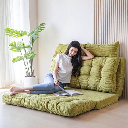 MAXYOYO Folding Sofa Bed, Convertible Chair Couch, Tufted Bean Bag Sofa | Extra Thick with Washable Cover, Chaise Lounge, Floor Bean Bag Couch Bed for Bedroom Living Room, Green, 39"x91" - color: Green, size: Tufted Twin
