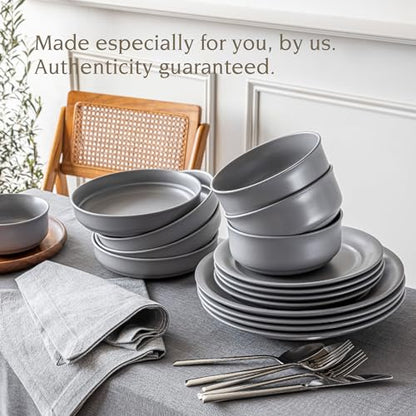 over&back Rim Dinnerware Set - Stoneware Dishes - Comes with 4 Dinner Plates, Salad Plates, Cereal Bowls, and Dinner Bowls - 16-Piece All-Occasion Place Settings - Serves Four - Semi-Matte Charcoal - color: Charcoal, size: Dinner Set | 16 Pieces
