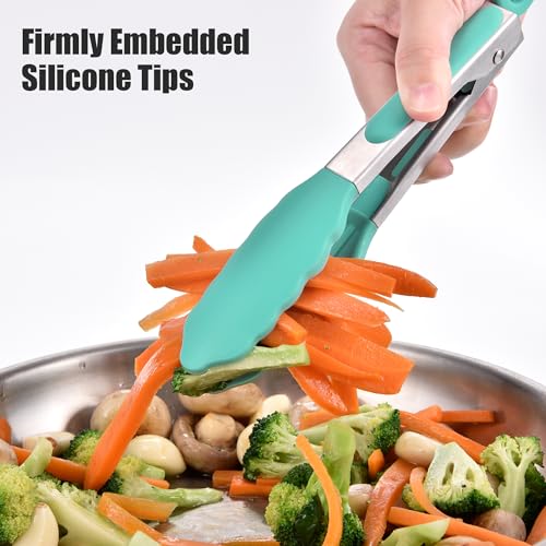 Doosu 7in Kitchen Tong for Cooking - 600°F Heat Resistant Food Tong with Non-Scratch Silicone Tips & 600°F Heat Resistant Silicone Spatula Set of 2 for Kitchen Cooking Baking Stirring (Aqua Sky)