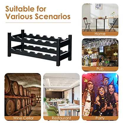 HAPPYGRILL Wine Rack, Free Standing 12 Bottles 2-Tier Wine Display Rack, Bamboo Wine Storage Rack Tabletop Wine Rack, Brown - color: Brown