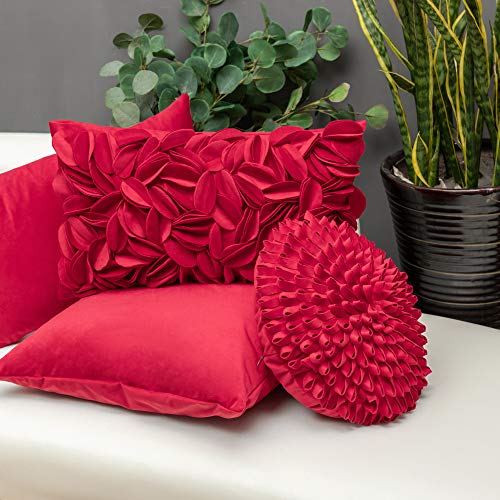 KINGROSE Handmade 3D Flower Throw Pillow Cover Decorative Cushion Cover Soft Pillow Case Sham for Sofa Couch Bed Living Room Home 12 X 20 Inches Velvet Christmas Red | Handmade Floral Pillowcase, Soft Decorative Cushion Cover for Sofa Couch Bed Living Roo
