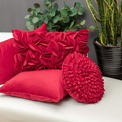 KINGROSE Handmade 3D Flower Throw Pillow Cover Decorative Cushion Cover Soft Pillow Case Sham for Sofa Couch Bed Living Room Home 12 X 20 Inches Velvet Christmas Red | Handmade Floral Pillowcase, Soft Decorative Cushion Cover for Sofa Couch Bed Living Roo