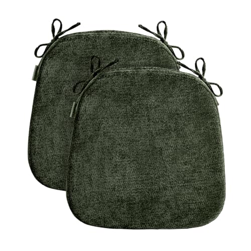 D-Shaped Chair Cushions for Dining Chairs, 2.5” Thick Chair Pads with Washable Comfortable Textured Cover, Non Slip Kitchen Chair Cushions with Ties, 16.5" x 16.5", 2 Pack, Green - color: Green, size: 2 Pack