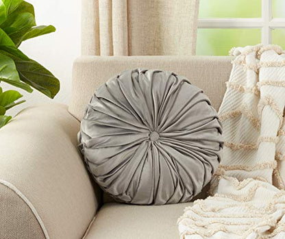 SARO LIFESTYLE Round Velvet Pintucked Poly Filled Throw Pillow - color: Grey, size: 1 Count (Pack of 1)