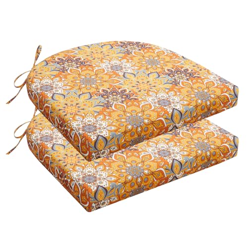 HARBOREST Outdoor Chair Cushions Set of 2, Water Resistant Patio Chair Cushions with Ties, Outdoor Seat Cushions for Patio Furniture, 17"x16"x2", Blooming - color: Blooming, size: 17"x16"x2" (2 Pack)