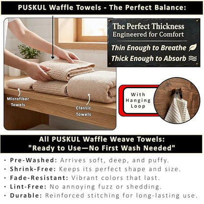 PÜSKÜL 2-Piece Natural 100% Turkish Cotton Waffle Bath Towels Extra-Large | Beige, 32x63" Bath Sheet Towel, Light Soft Absorbent Quick-Dry Lint-Free Premium Honeycomb Weave Oeko-Tex Made in Turkiye - color: Beige