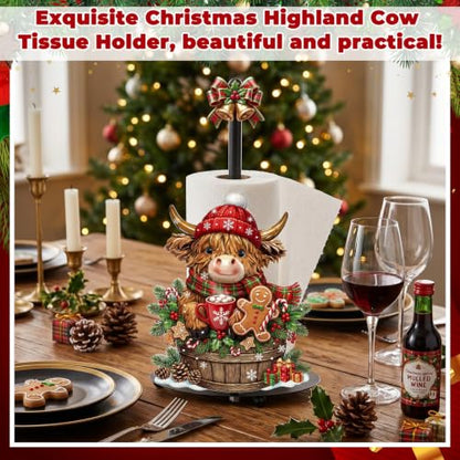 Highland Cow Christmas Paper Towel Holder with Round Base Christmas Bathroom Decor Rustic Highland Cow Dispenser Kitchen Paper Holder Stand for Countertop Toilet Home Accessories - style: Gingerbread Christmas