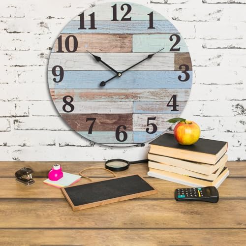 24Inch Wall Clocks for Living Room Decor, Coastal Beach Nautical Style | Large Farmhouse Wall Clock,Blue Woodgrain Shiplap Style,Perfect for Home, Kitchen, Living Room - color: Worn Blue