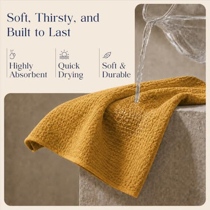 CLOUDLOOM Cotton Assorted Yellow Kitchen Towels with Loop, Set of 5, 16"x26" - color: Mustard Yellow