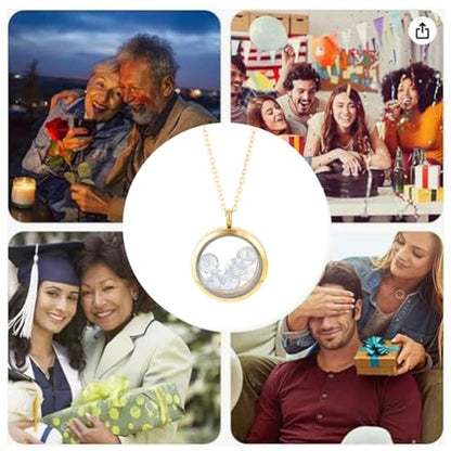 4pcs Photo Locket Charms Necklace Round Stainless Steel Locket Pendants Crystal Double-Sided Picture Frame Memory Locket Charm with 17.7inch Chain for Wedding Jewellery Making Photo - color: Silver and Gold