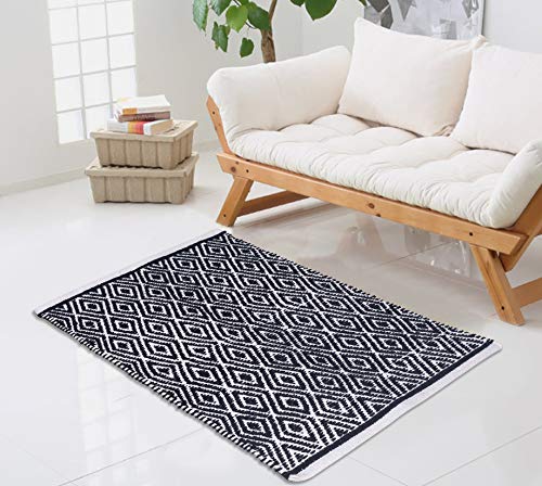 Ramanta Home Cotton Handwoven Reversible Rug 21x34 Inch, Navy | Washable Area Rug for Bathroom, Kitchen, Bedroom, Entryway, Handmade Accent Floor Mat - color: Navy, size: 21 x 34 inches