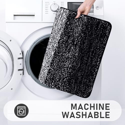 Bsmathom Bathroom Rug Set 4 Piece, Plush Microfiber Bath Mat, Black | Super Water Absorbent, Non Slip Machine Washable Bath Rug Sets with Toilet Lid Cover and U-shaped Contour Toilet Mat - color: Black, size: 18"x26"+20"x31"+U20"x24"+Cover19"x21"