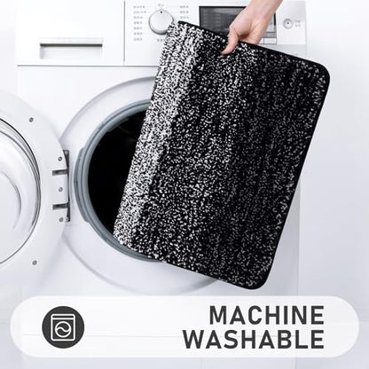 Bsmathom Bathroom Rug Set 4 Piece, Plush Microfiber Bath Mat, Black | Super Water Absorbent, Non Slip Machine Washable Bath Rug Sets with Toilet Lid Cover and U-shaped Contour Toilet Mat - color: Black, size: 18"x26"+20"x31"+U20"x24"+Cover19"x21"