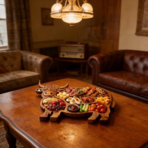 High Cow Wooden Board with Compartments Food Platter Appetizer Serving Tray Farmhouse Home Party Decors