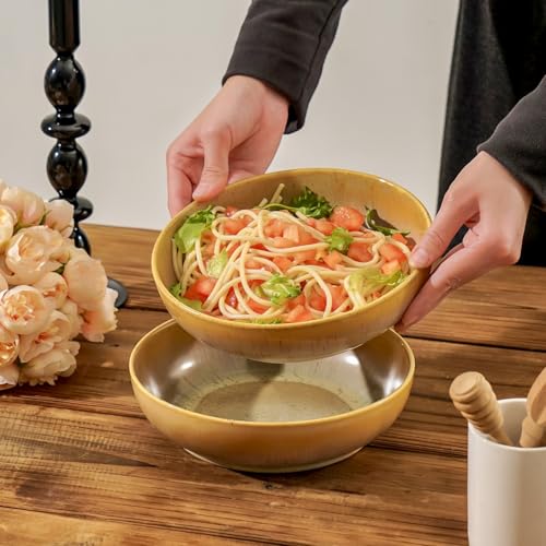 30oz Ceramic bowls set of 4-8" serving bowls for Kitchen,Pasta,Salad-Dishwasher & Microwave Safe Perfect for Housewarming, Thanksgiving, Christmas-Reactive Glaze Cappuccino - color: Reactive Glaze Cappuccino