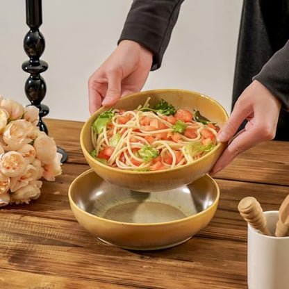 30oz Ceramic bowls set of 4-8" serving bowls for Kitchen,Pasta,Salad-Dishwasher & Microwave Safe Perfect for Housewarming, Thanksgiving, Christmas-Reactive Glaze Cappuccino - color: Reactive Glaze Cappuccino