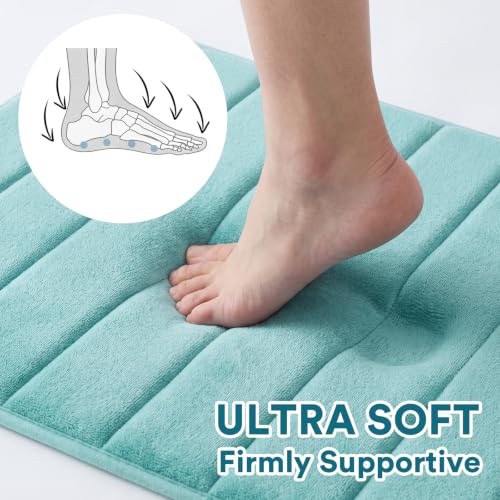 Flamingo P Memory Foam Shower Bathroom Mat Rug Soft Non Slip Bath Mats Machine Washable, 24x17 Inches, Aqua Green - color: Aqua Green Straight Line, size: 24" X 17"