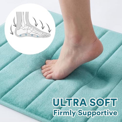 Flamingo P Memory Foam Shower Bathroom Mat Rug Soft Non Slip Bath Mats Machine Washable, 24x17 Inches, Aqua Green - color: Aqua Green Straight Line, size: 24" X 17"
