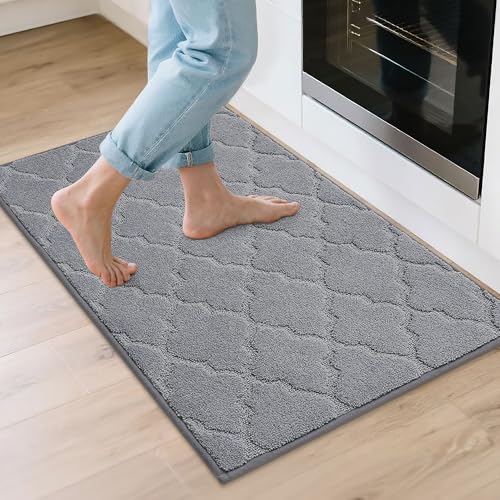 COSY HOMEER Kitchen Rugs Non Slip Washable 24"x36",Grey | Stain Resistant Kitchen Mat for Floor,Absorbent Kitchen Carpet,Soft Rugs for Kitchen,Sink Mat,Entrance,Area Rugs,NonSkid Back - color: Grey, size: 24"X 36"
