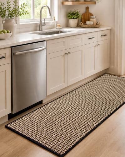 eqivei Kitchen Runner Rug, 24" x 59", Non Slip Washable Kitchen Floor Mat | Absorbent Woven Runner Rug with Cushioned Rubber Backing for Islands, Hallways, Bathrooms and Laundry Rooms. Machine Washable - color: Black Gold