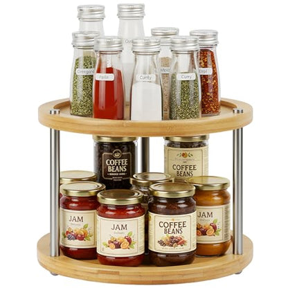 10 inch 2 Tier Lazy Susan, Rotating Spice Rack Organizer for Cabinet | Turntable Organizer for Kitchen, Pantry, Countertop, Bathroom, Vanity, Cabinet, Spining Spice Storage