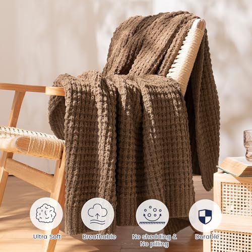 PHF Chenille Waffle Knit Throw Blanket- Plush Warm & Cozy 50" x 60" Ultra Soft Blanket- Chunky Fluffy Waffle Throws for Couch Bed Sofa - Cocoa Brown - color: Cocoa Brown, size: Throw(50"X60")