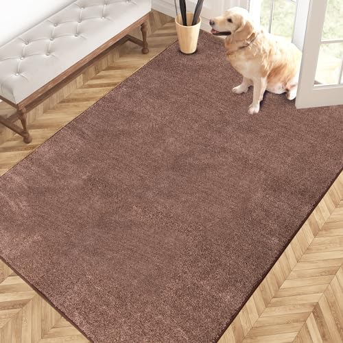PURRUGS Area Rug, 48" x 72", Brown-Light Cream | Machine Washable, Non-Slip, Waterproof TPR Backing, Super Absorbent, Low Profile, For Living Room, Bedroom, and Mudroom - color: Brown-light Cream, size: 48" X 72"