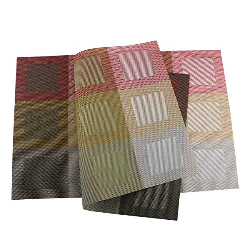 Set of 6 Placemats for Dinning Table, Luxury PVC Woven Vinyl Table Mats,Washable and Heat Insulation Kitchen Place Mats (6 pcs, Gold) - color: Red-square