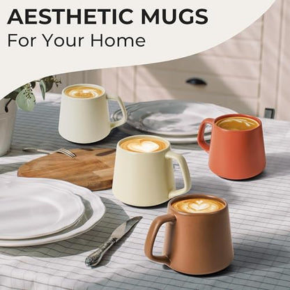 MIAMIO - Coffee Mugs Set of 4, Ceramic (14oz) - Luxe (Beige Pastel) | Large Ceramic Coffee Mugs for Cappuccino, Tea and Espresso, Tea / Coffee Mug 4-Piece Set, Cup Set - dishwasher safe - color: Beige Pastel