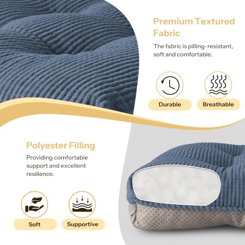 Anti Slip Kitchen Chair Cushions Set of 4 18"X16.5"X3" Light Blue | Elegant Breathable Textured Fabric, with Ties, Tufted, Thick Polyester Filling, for Dining Chairs, Folding Chairs, Office - color: Light Blue