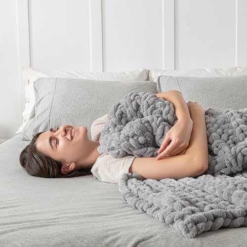 Maetoow Handmade 20 lb Soft Knitted Weighted Blanket, 60 x 80 in Breathable Chunky Knit Gravity Blanket Throw, Home Decor for Sofa Couch Bed, Light Grey - color: Light Grey, size: 60X80inch, 20lb