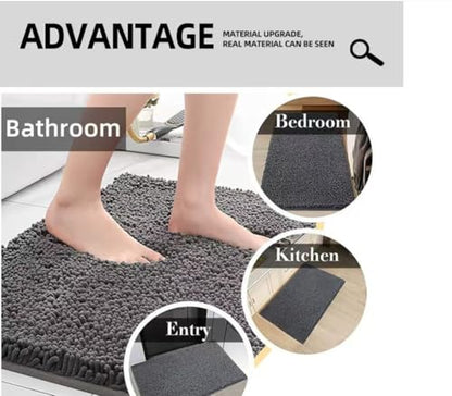 Thick Soft Fluffy Chenille Bath Mat,Super Absorbent Bathroom Mat,Non Slip Bath Rug for Bathroom Floor,Quick Drying Soft Touch Bath Mat (Grey,19.7 * 31.5in)