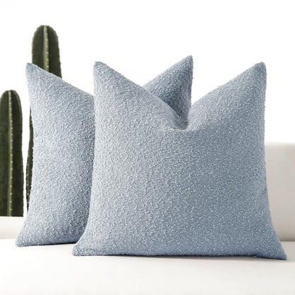 18x18 Boucle Throw Pillow Covers, Set of 2, Light Blue - color: Light Blue, size: 18" x 18" (Pack of 2)